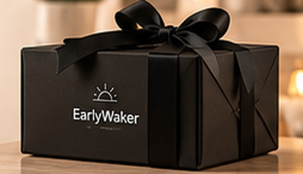 A black gift box with a ribbon
