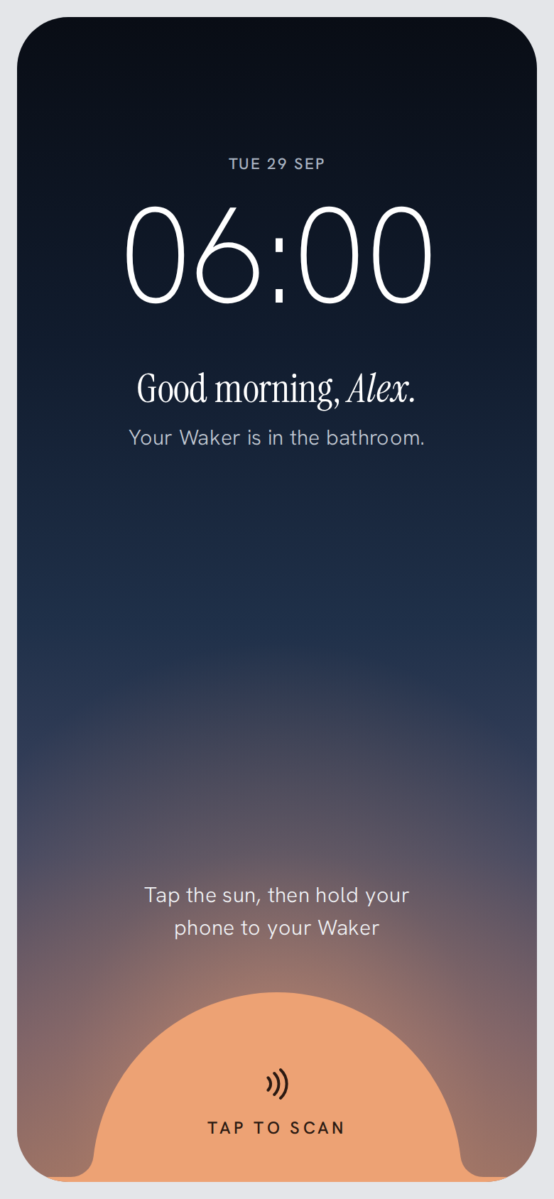 Earlywaker app: alarm ringing screen